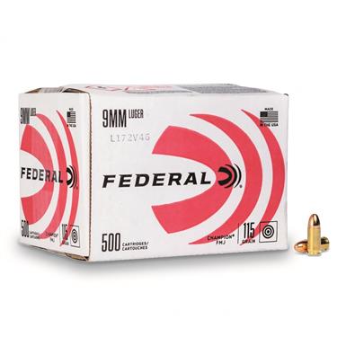 Federal Champion 9mm Luger, FMJ, 115 Grain, 500 Rounds