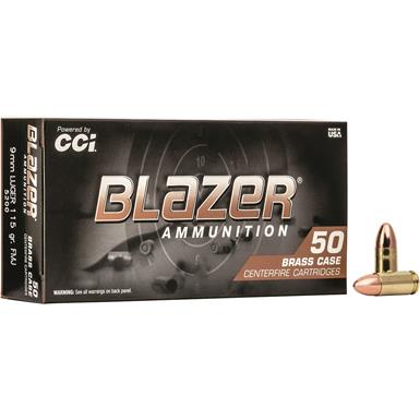 CCI Blazer Brass, 9mm, FMJ-RN, 115 Grain, Bulk