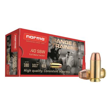 Norma Range & Training Handgun Ammo, .40 S&W, FMJ, 180 Grain, 50 Rounds