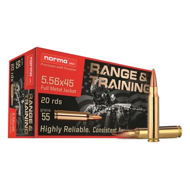 Norma Range & Training, 5.56x45mm NATO, FMJ, 55 Grain, 20 Rounds