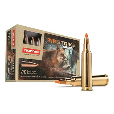 Norma Tipstrike Varmint, .22-250 Rem, Polymer Tip, 55 Grain, 20 Rounds