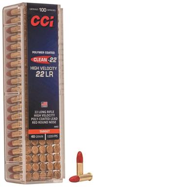 CCI Clean-22 Rimfire Ammo, .22 LR, Red Polymer-Coated Lead Round Nose, 40 Grain, 100 Rounds