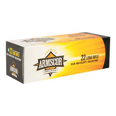 Armscor Precision Rimfire Ammo, .22 LR, HP, 36 Grain, 50 Rounds
