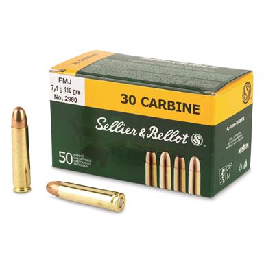 Sellier & Bellot, .30 Carbine, FMJ, 110 Grain, 50 Rounds