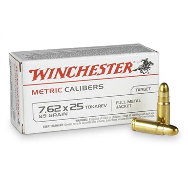 Winchester White Box, 7.62x25mm Tokarev, FMJ, 85 Grain, 50 Rounds