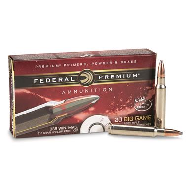 Federal Premium, Vital-Shok Nosler Partition, .338 Winchester Magnum, NP, 210 Grain, 20 Rounds