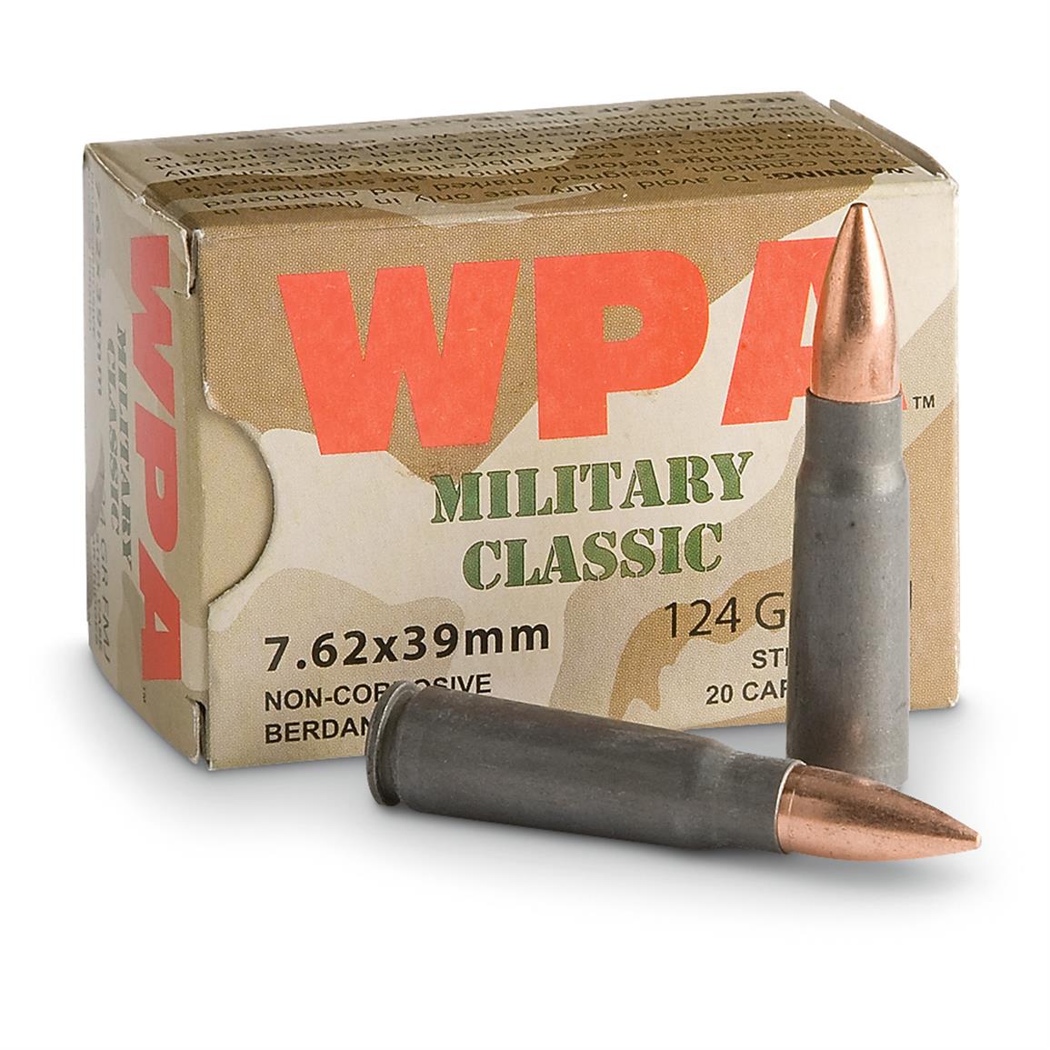 Wolf Military Classic, 7.62x39mm, FMJ, 124 Grain, 1,000 Rounds