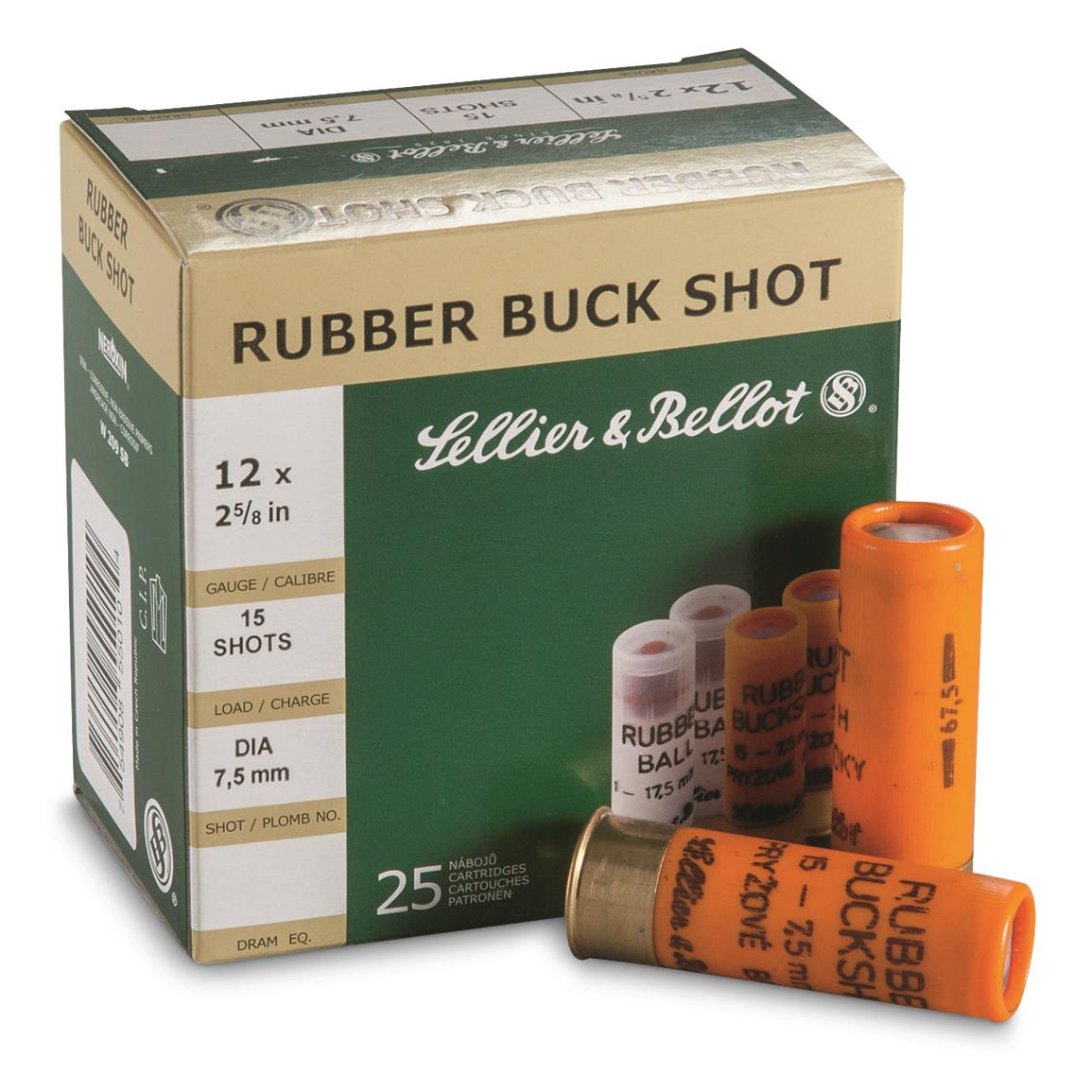 Sellier & Bellot,  2 5/8", 12 Gauge, Rubber Buckshot, 25 Rounds