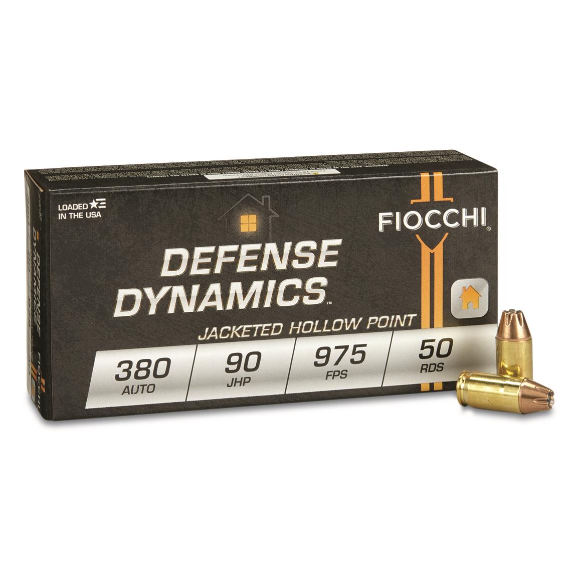 Fiocchi Defense Dynamics, .380 ACP, JHP, 90 Grain, 50 rounds