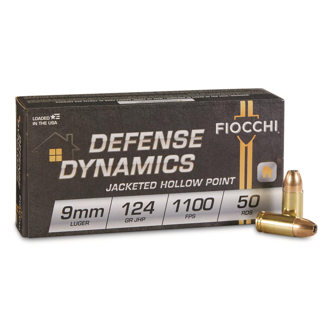 Fiocchi Pistol Shooting Dynamics, 9mm, JHP, 124 Grain, 50 Rounds