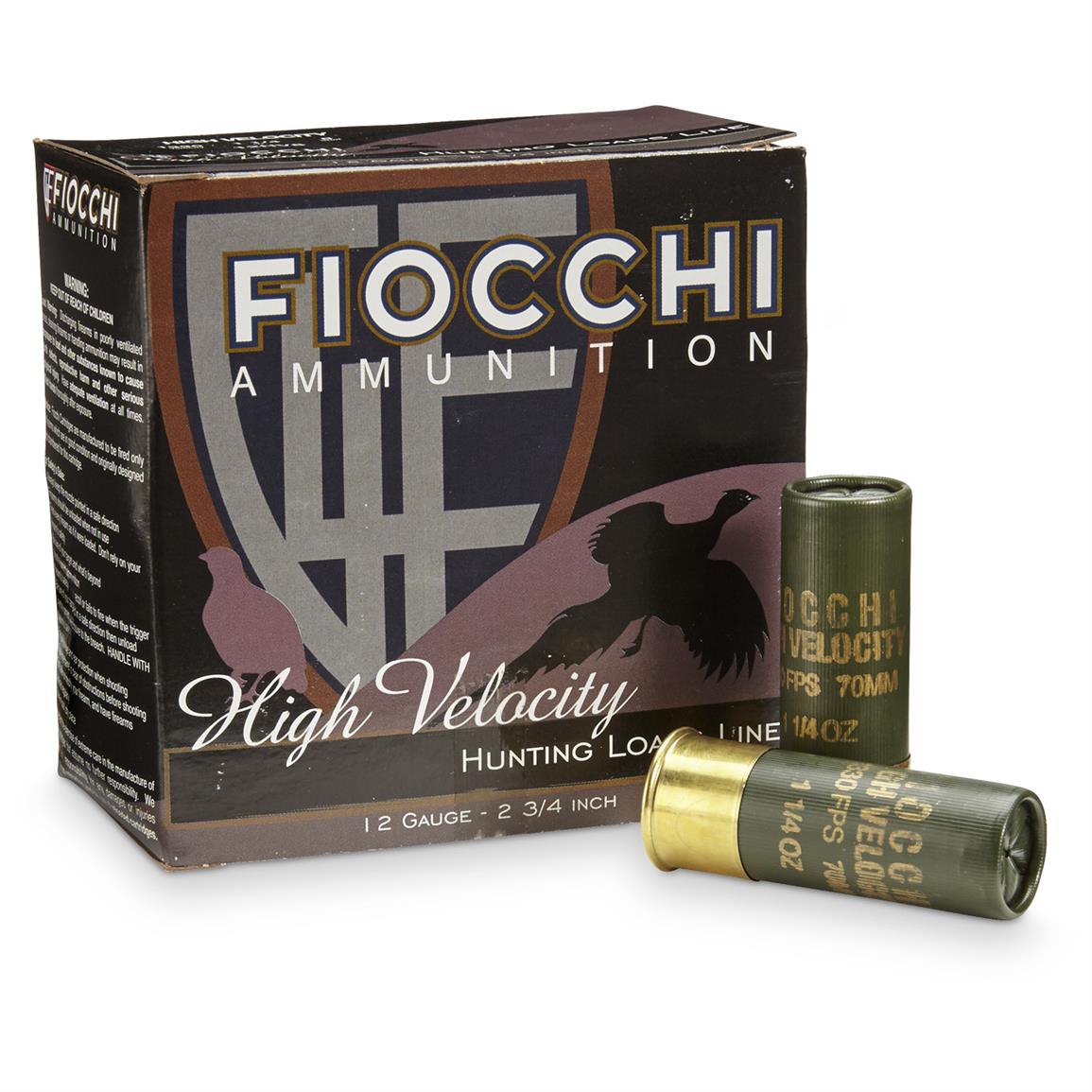 Fiocchi 12 Gauge 2 3/4 inch 1 1/4 ozs. High Velocity Loads, 25 rounds