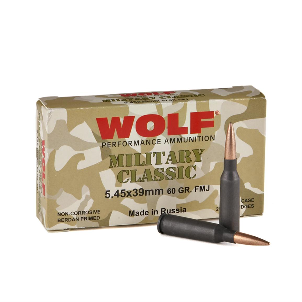 Wolf, 5.45x39, FMJ, 60 Grain, 25 Rounds - 107549, 5.45x39mm Ammo at ...