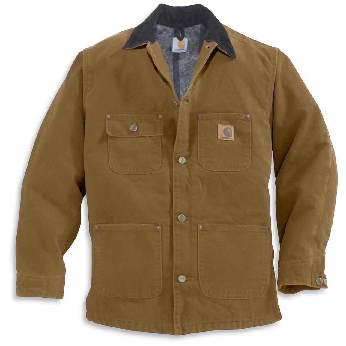 Tall Carhartt® Sandstone Blanket Lined Chore Coat - 108315, Insulated ...