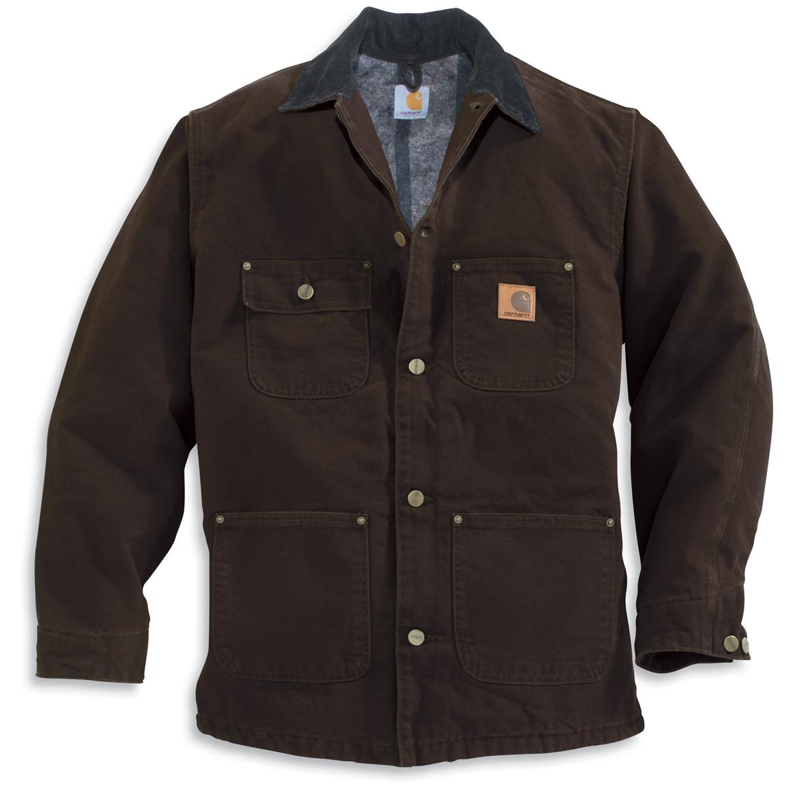 Tall Carhartt® Sandstone Blanket Lined Chore Coat - 108315, Insulated ...