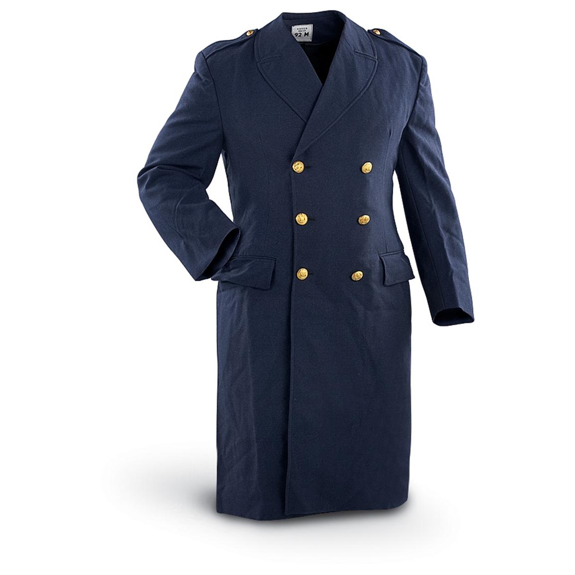 3 French Military Gabardine Long Coats, Navy Blue - 115021, Insulated ...