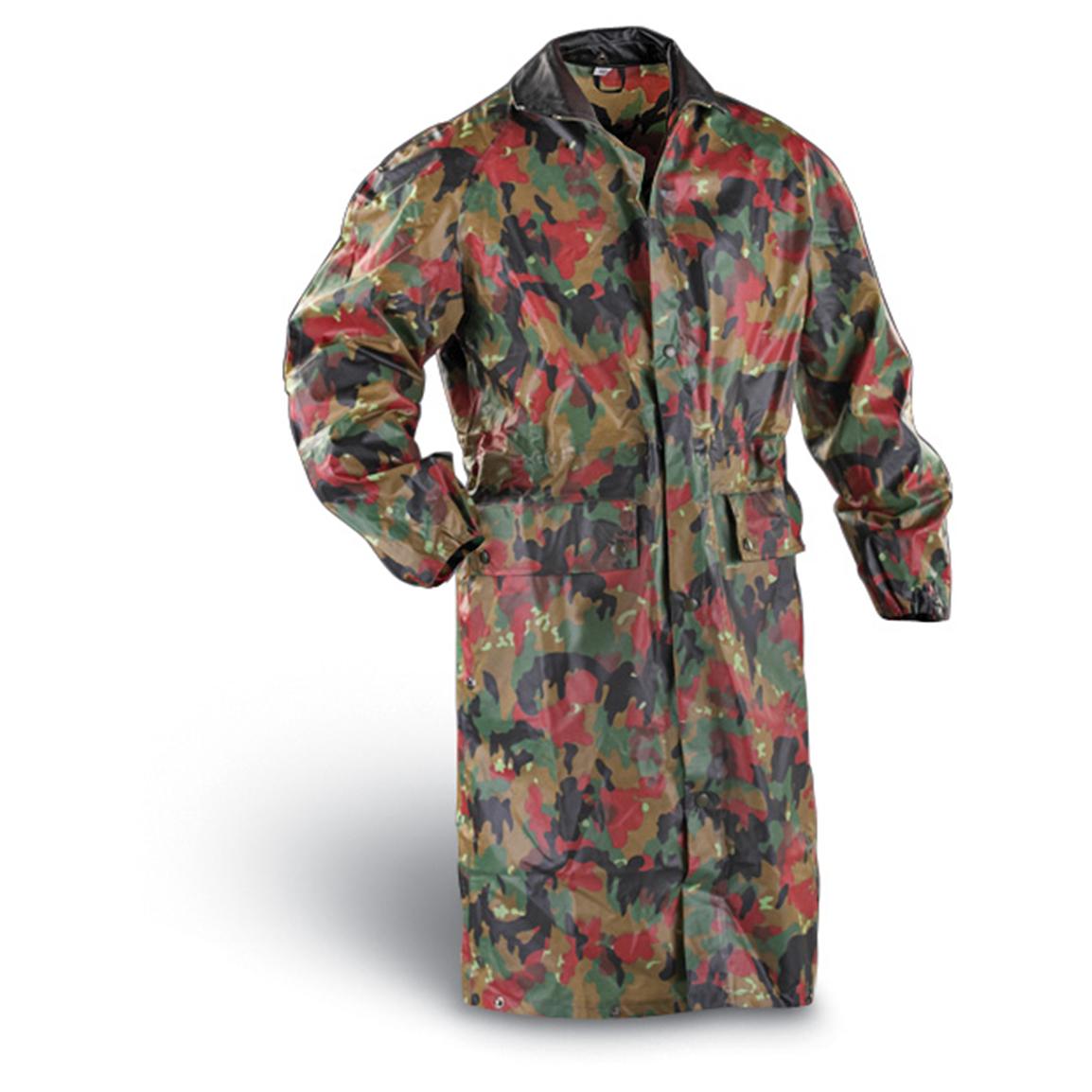 2 New Swiss Military Long Rain Coats, Camo 115571, Insulated Jackets