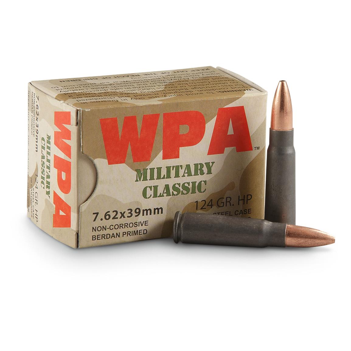 Wolf, 7.62x39mm Ammo, Hollow Point, 124 Grain, 1,000 Rounds