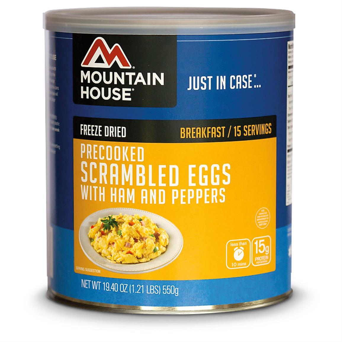 Mountain House Emergency Food Freeze-Dried Scrambled Eggs, Ham and Peppers, 17 Servings