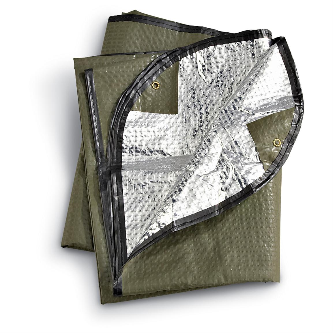 U.S. Militaryissue Emergency Blanket, Silver / Olive Drab 118442, at