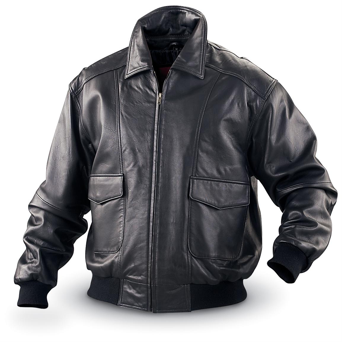 Men&#39;s Guide Gear® New Zealand Lambskin Leather Flight Jacket, Black - 118524, Insulated Jackets ...