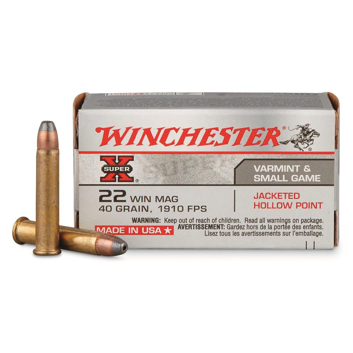 Winchester Super-X, .22 Magnum, JHP, 40 Grain, 50 Rounds - 12032, .22
