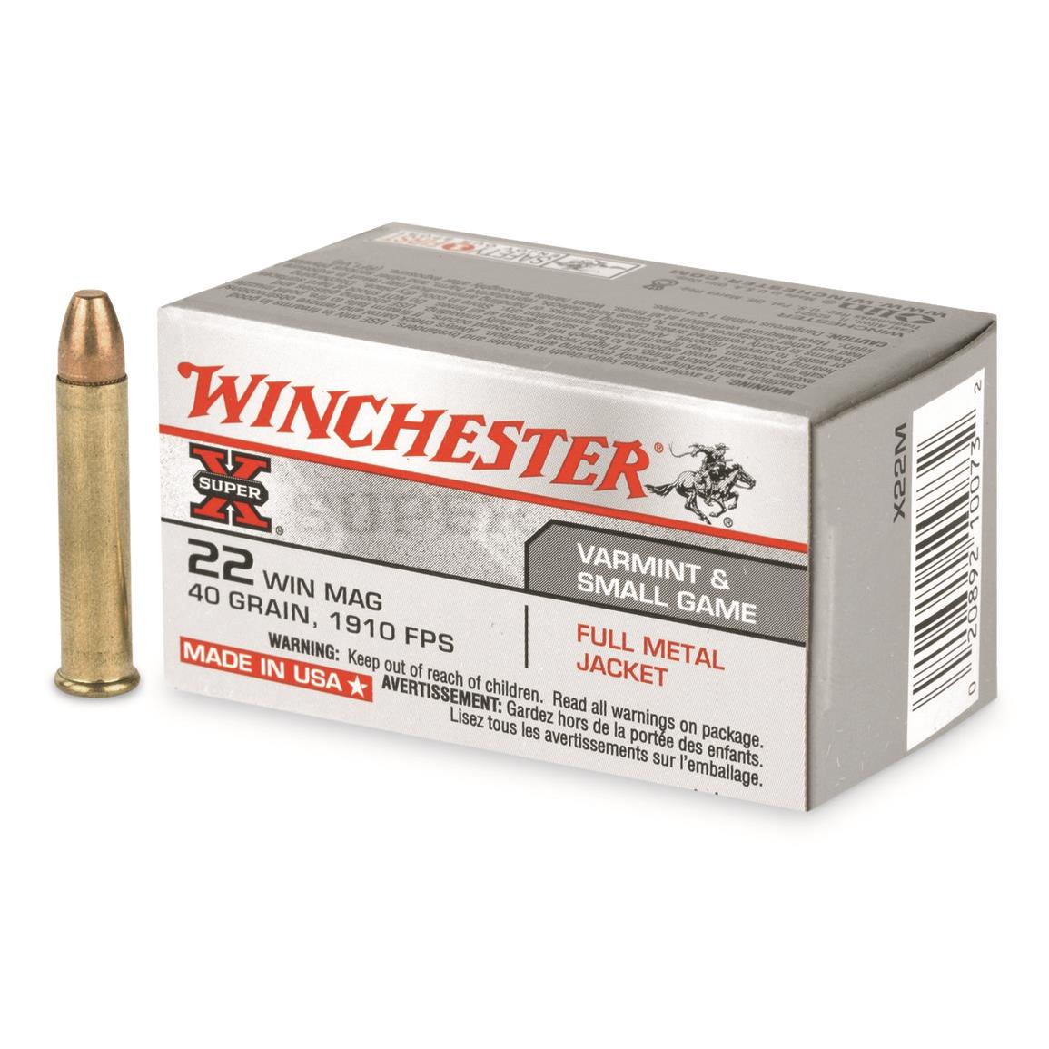 Winchester Super-X, .22 Magnum, FMJ, 40 Grain, 50 Rounds