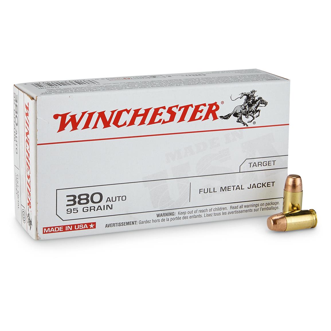 Winchester White Box, .380 ACP, FMJ, 95 Grain, 50 Rounds - 12043 ...