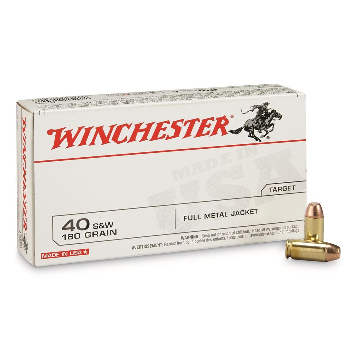 Winchester White Box, .40 S&W, FMJ, 180 Grain, 50 Rounds - 12050