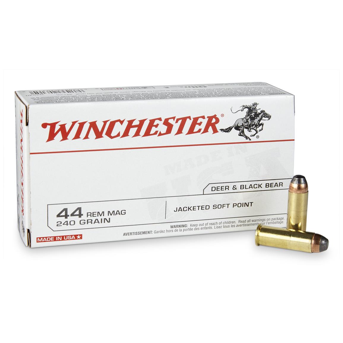 Winchester, .44 Rem Mag, JSP, 240 Grain, 50 Rounds - 12052, .44