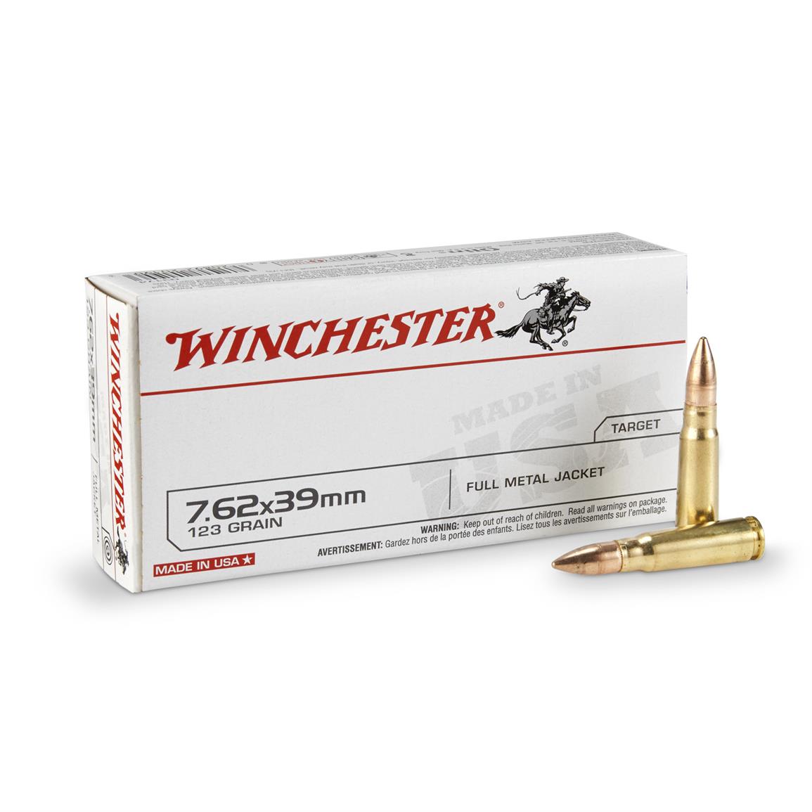 Winchester White Box, 7.62x39mm, FMJ, 123 Grain, 20 Rounds - 12056,  7.62x39MM Ammo at Sportsman's Guide