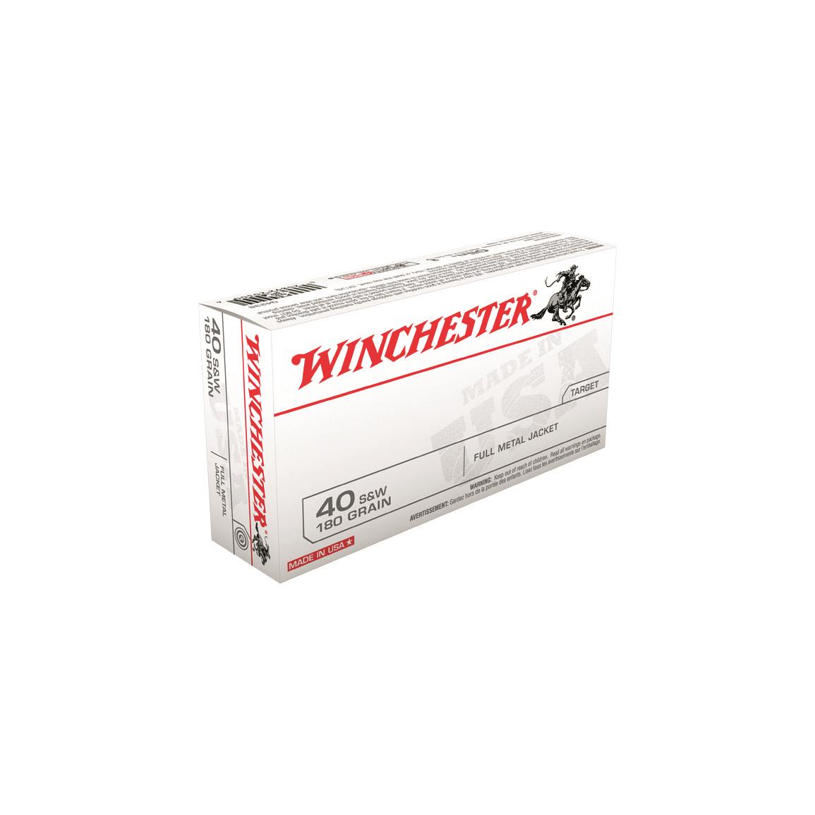 Winchester White Box, .40 S&W, FMJ, 180 Grain, 500 Rounds