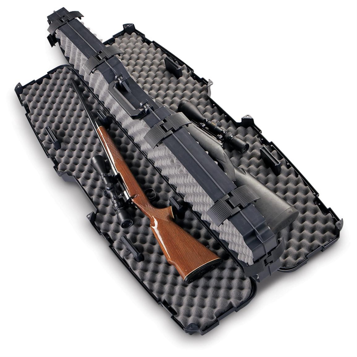 Hard Rifle Case Two Double Storage Box Foam Protector Shotgun Rifles Black Cases 