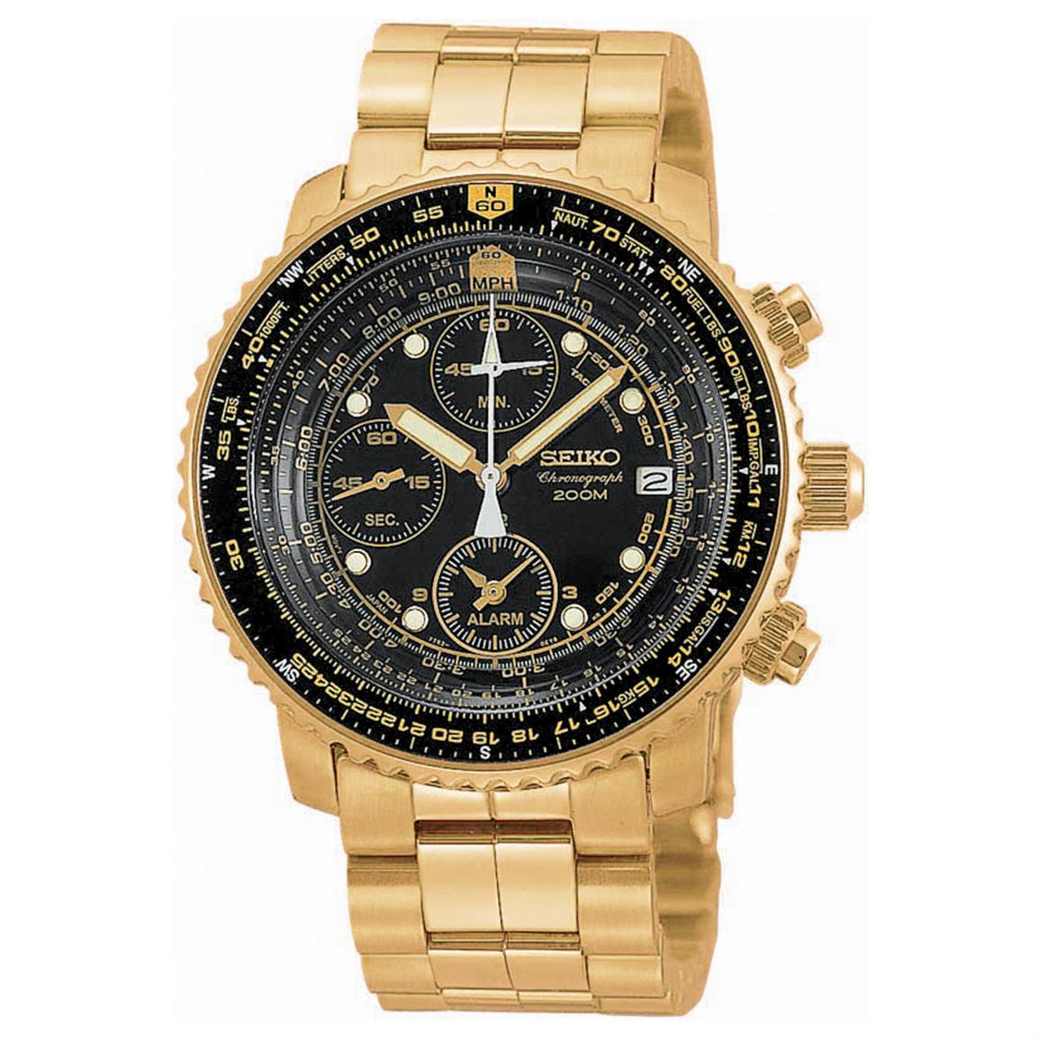 Seiko® Men's Gold - Tone Alarm Chronograph Flight Computer Watch