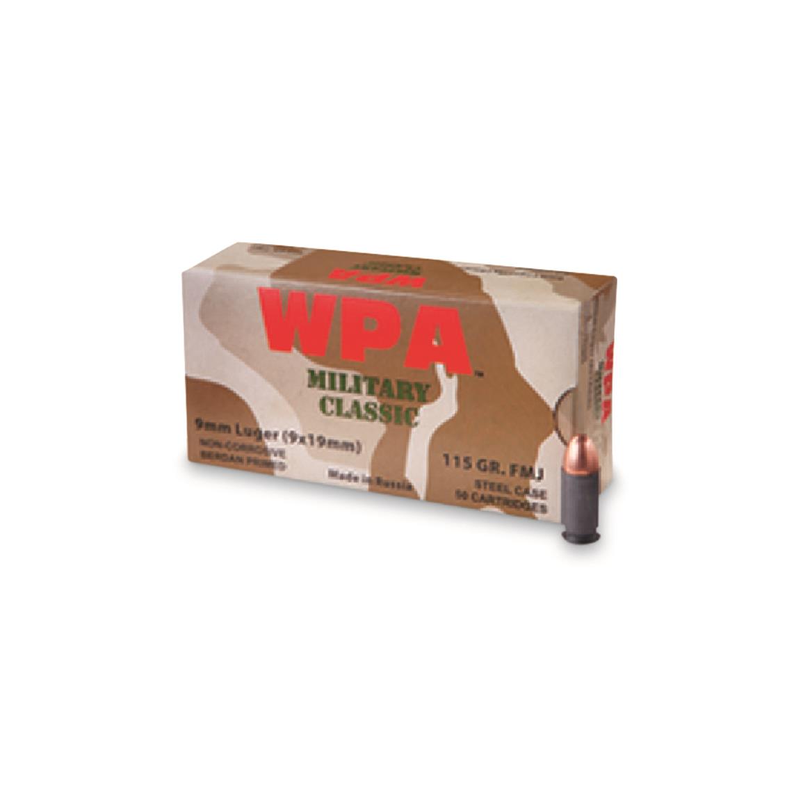 Wolf WPA Military Classic, 9mm, FMJ, 115 Grain, 50 Rounds - 126923, 9mm ...