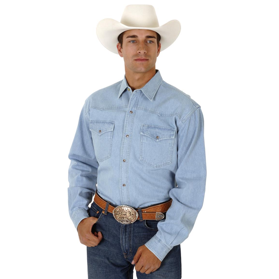 Roper® Long Sleeve Western Denim Shirt, Tall - 127636, Shirts at ...