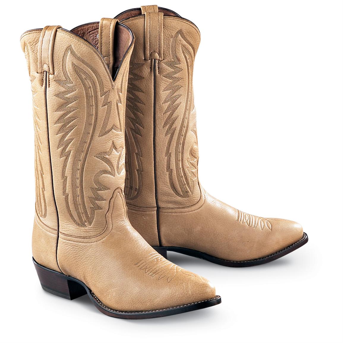 Men's Elk Leather Western Boots, Camel - 128688, Cowboy & Western Boots ...