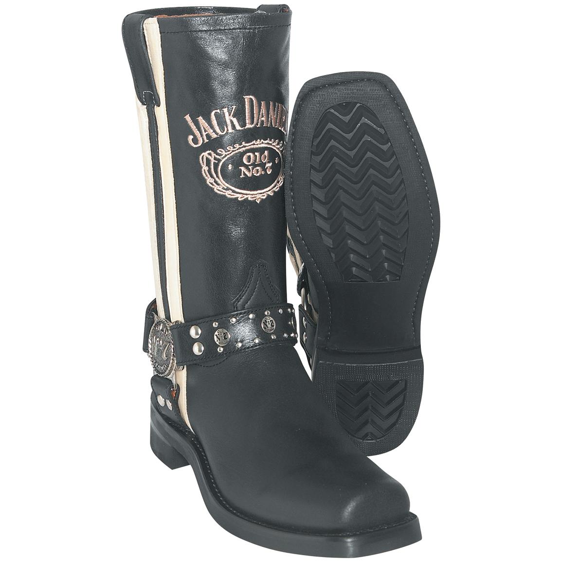 Men's Jack Daniels® 12" Square - Toe Harness Boots with Stripes, Black 128865, & Biker Boots at