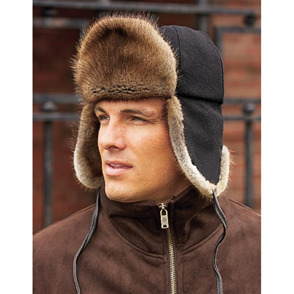 Crown Cap® Muskrat / Melton Wool Yukon Hat, Black 128991, Hats & Caps