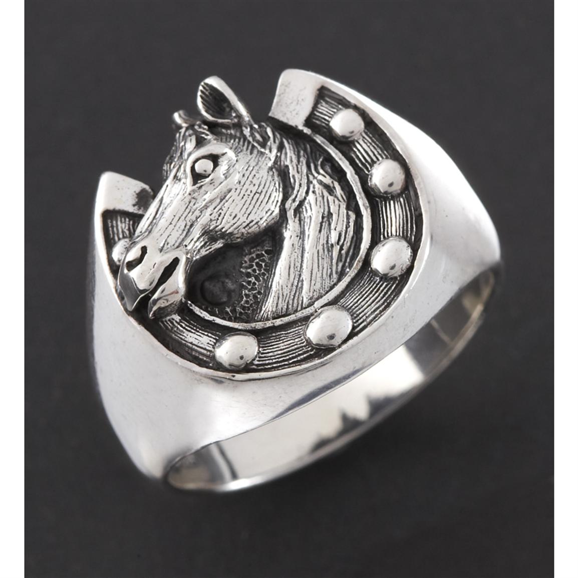 Wild Things Sterling Silver Horse Head in Horseshoe Ring