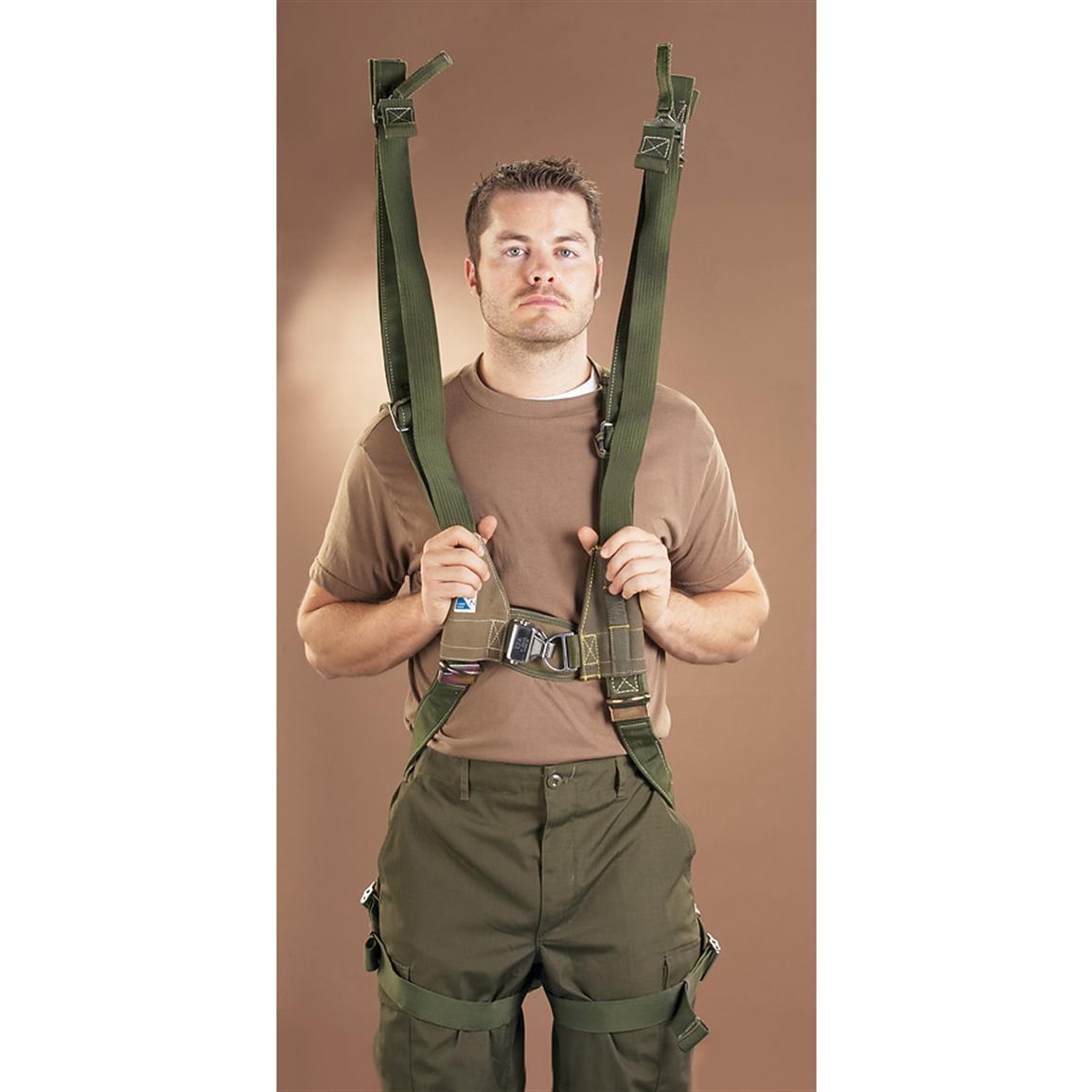 Used French Military Parachute Harness, O.D. 130658, Military Field