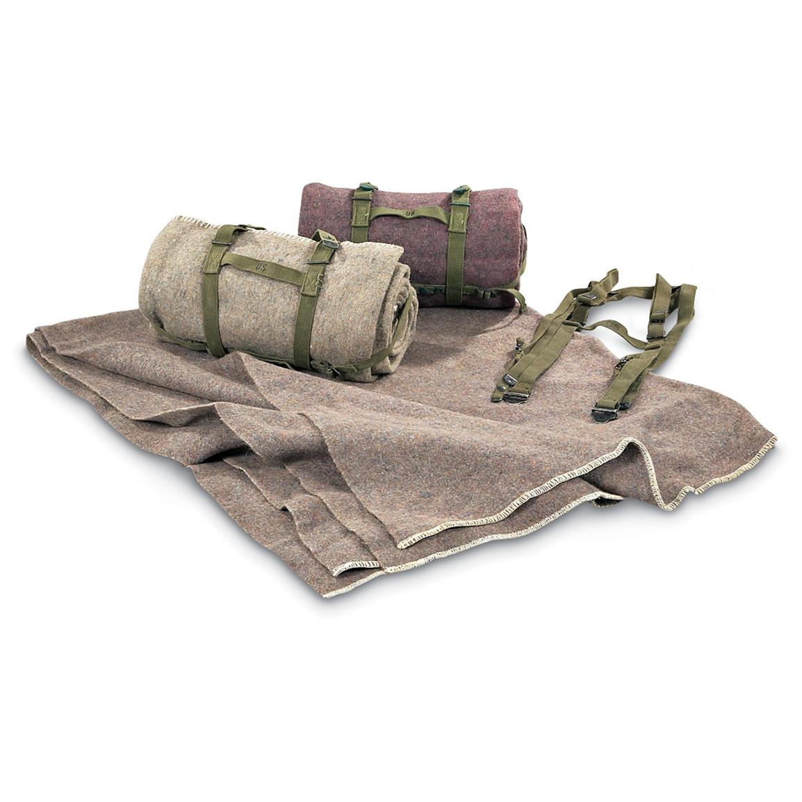 3 Used Israeli Military Wool Blankets / Carrier 132491, Blankets at