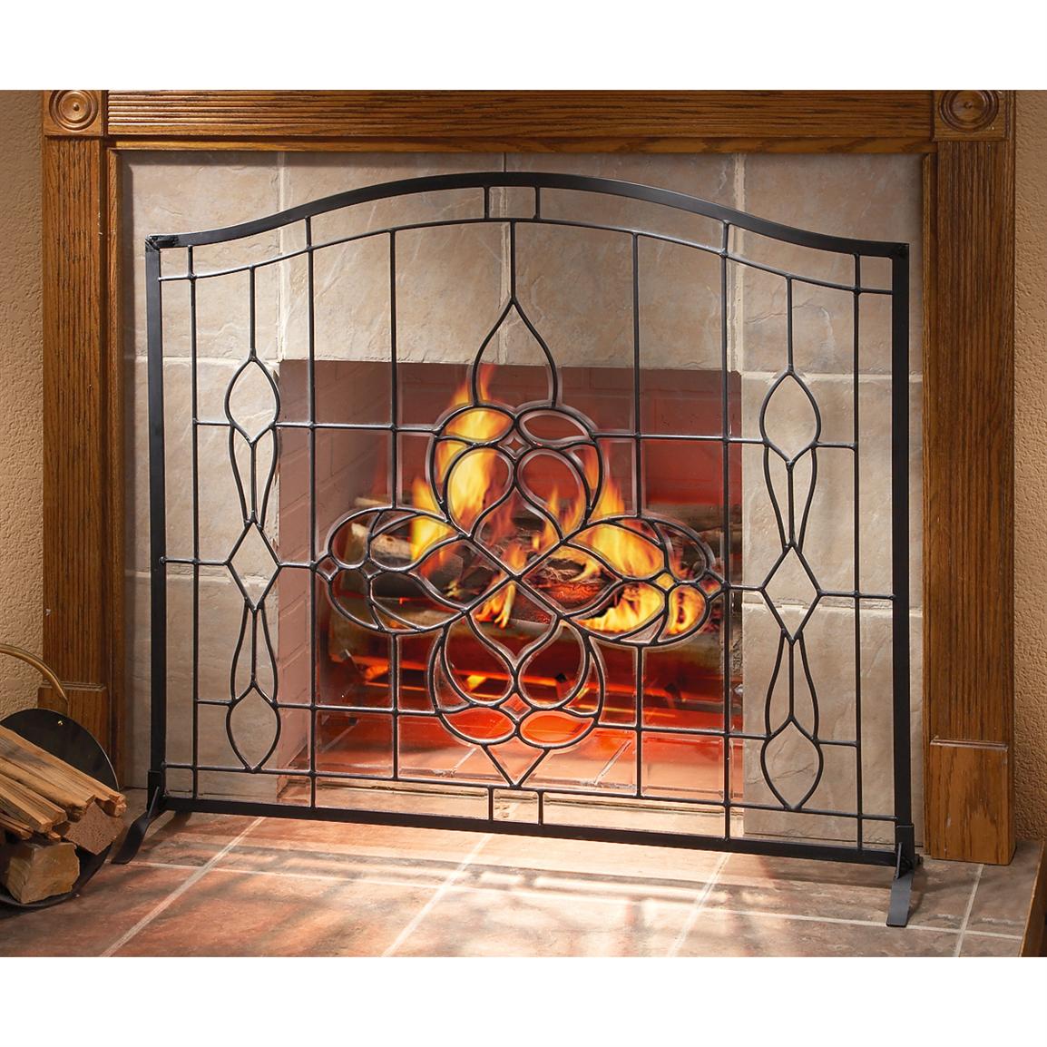 Beveled Leaded Glass Fireplace Screen – Fireplace Guide by Linda