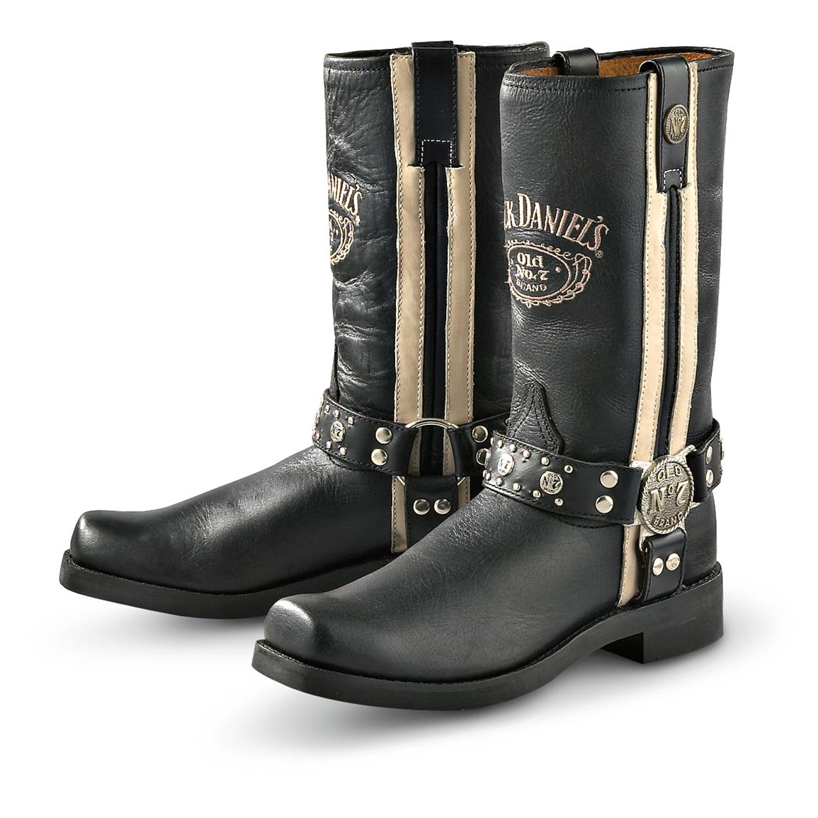 White Striped Harness Boots, Black 