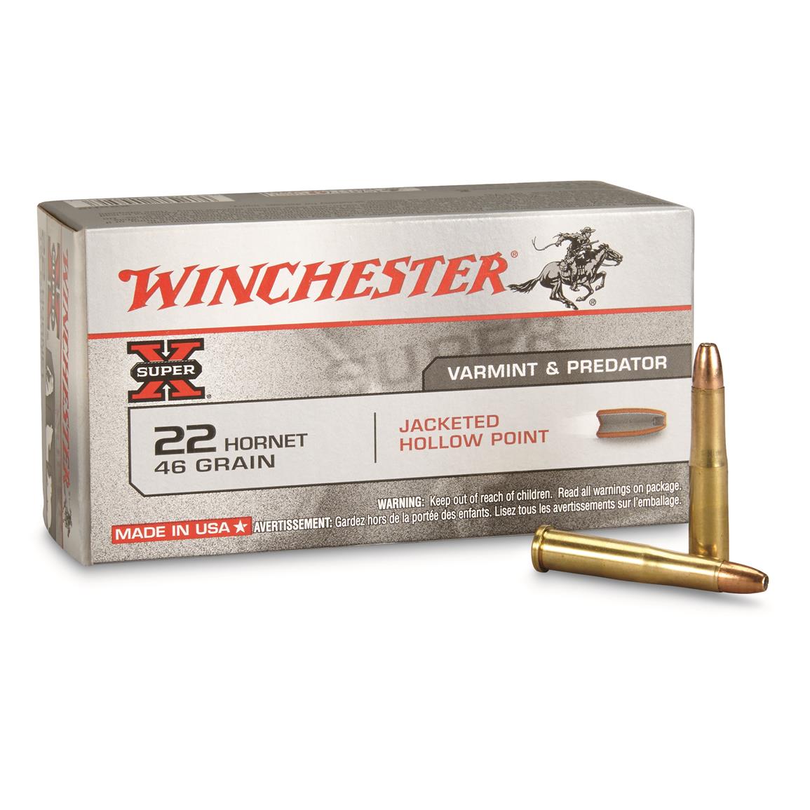 Winchester Super-X Rifle, .22 Hornet, HP, 46 Grain, 50 Rounds - 13972
