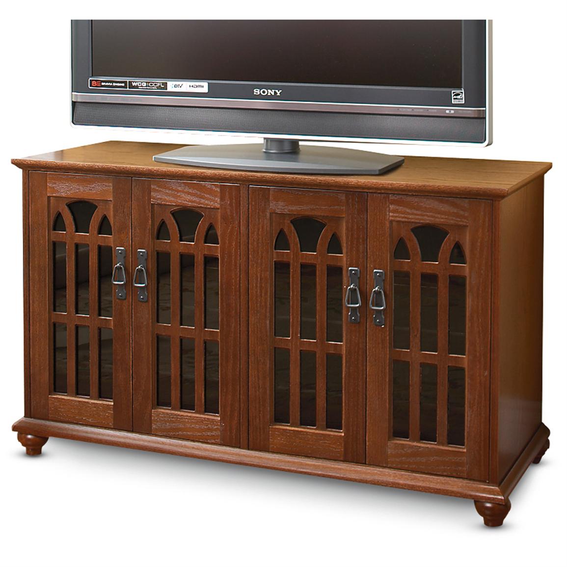 Mission Style Tv Cabinet With Inlaid Glass Doors 141316 At