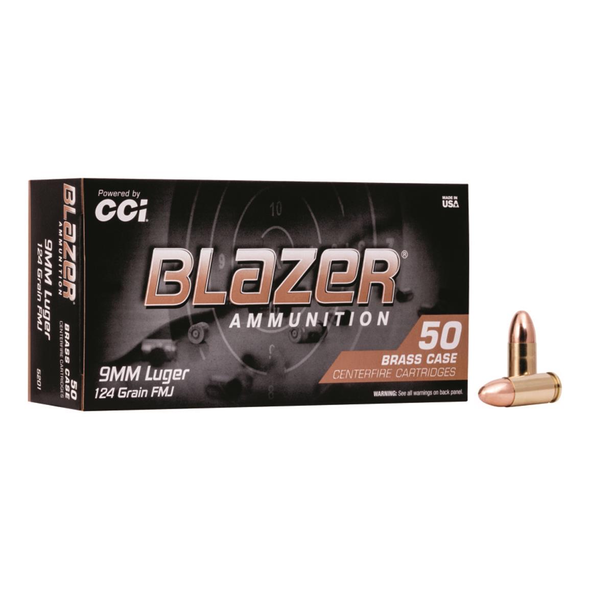 CCI Blazer Brass, 9mm, FMJ-RN, 124 Grain, 50 Rounds