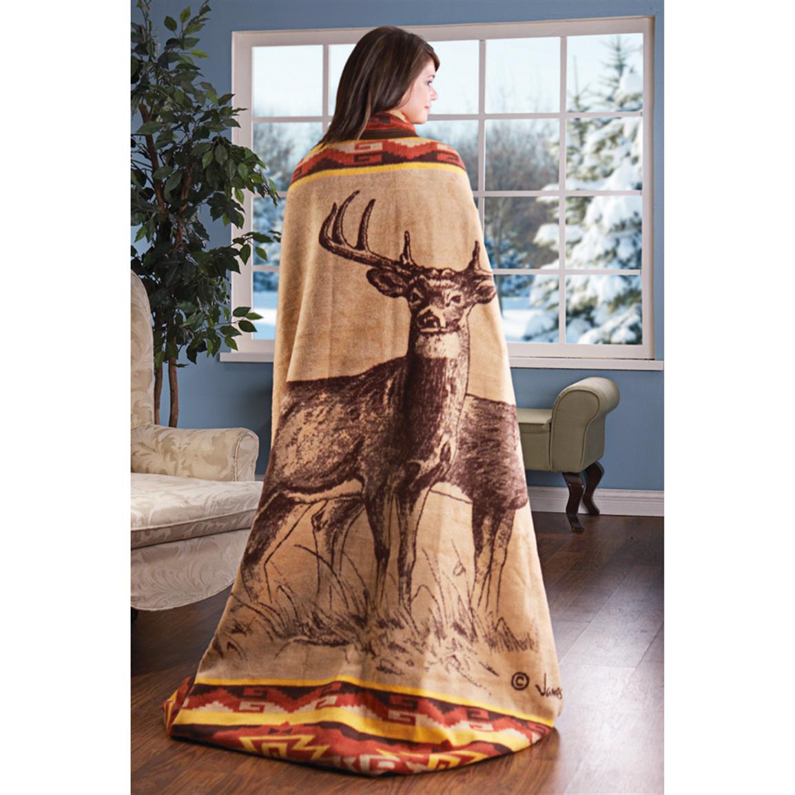Deer Duet 60x80" Heavyweight Plush Throw 142496, Blankets & Throws at