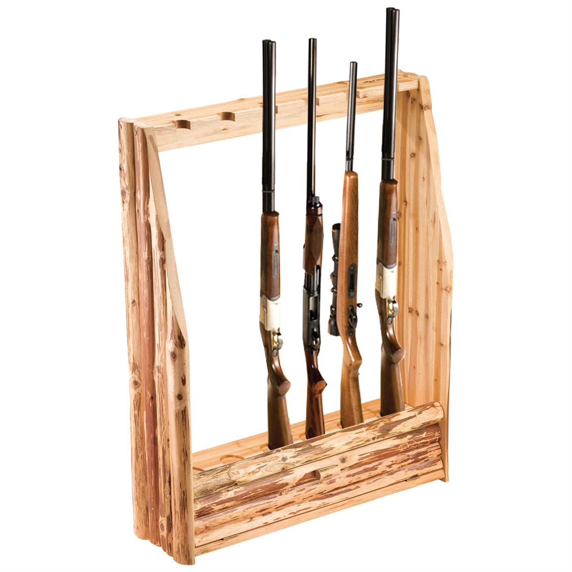 Rush Creek Log 6 Gun Rack With Storage 143364 Gun Cabinets   143364 Ts 