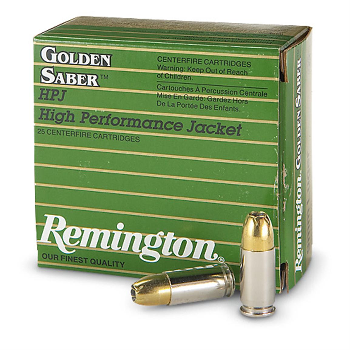 Remington Golden Saber, .45 ACP+P Ammo, HPJ, 185 Grain, 25 Rounds ...