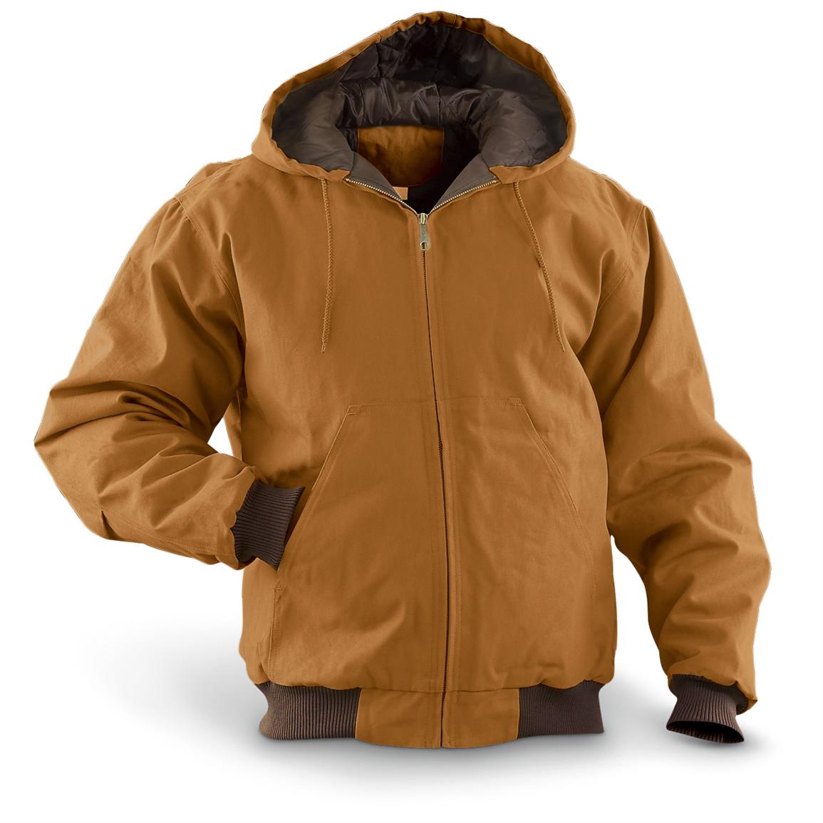 Cotton Duck Hooded Work Jacket, Brown Duck - 145286, Insulated Jackets ...